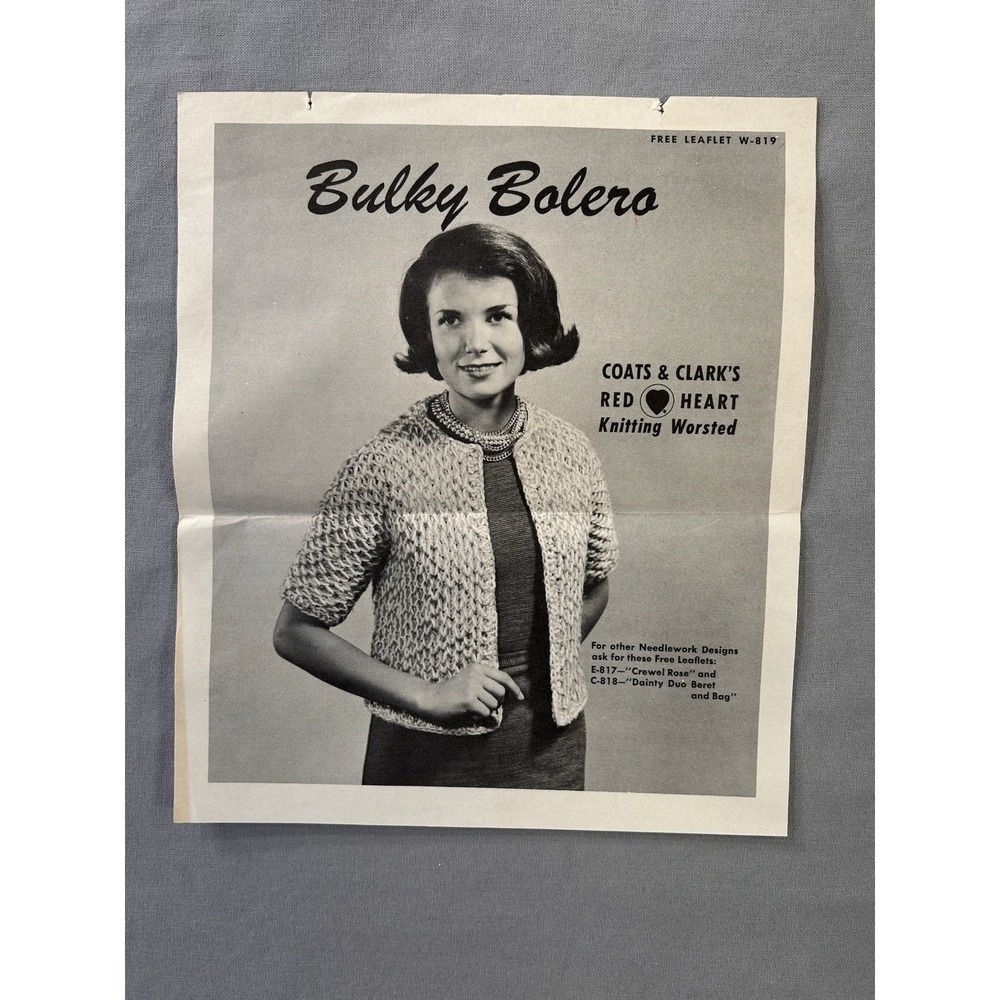 Vintage Coats &‎ Clark Bulky Bolero Crochet Leaflet Pattern Crafting Knitting